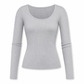 Damen Rippstrick-T-Shirt mit quadratischem Ausschnitt, langen Ärmeln und schmaler Passform
