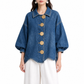 📢🎉50%Rabatt!!!🛍️✨Oversized Jeanshemdjacke mit Waschung, auffälligen goldenen Knöpfen und Laternenärmeln