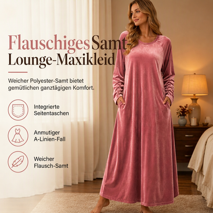 Freizeitkleid aus Samt mit Rundhalsausschnitt und Taschen für Damen