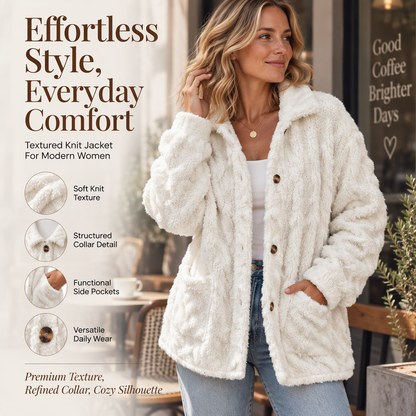 Damen lässige Plüschjacke mit Knopfleiste
