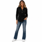 Damen Freizeit Kapuzenpullover aus Waffelstrick mit Patchwork-Design