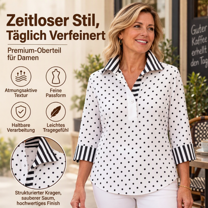 🥳Bestseller!🥳 Damen-Kariertes Polka-Dot-Hemd mit gestreiftem Kragen