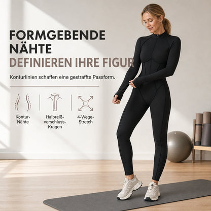 Damen Rippstrick Mock Neck Halbzip-Overall Hochwirksamer Yoga- und Fitness-Body