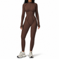 Damen Rippstrick Mock Neck Halbzip-Overall Hochwirksamer Yoga- und Fitness-Body
