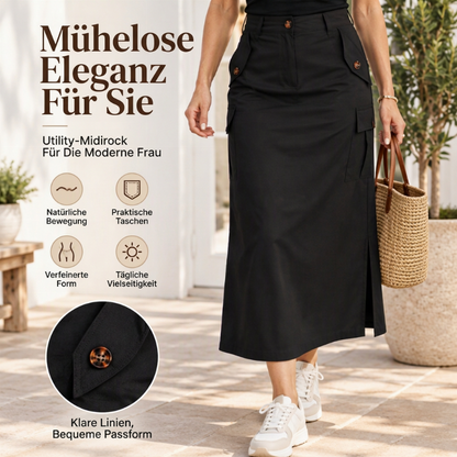 Damen High-Waist Cargo-Midirock