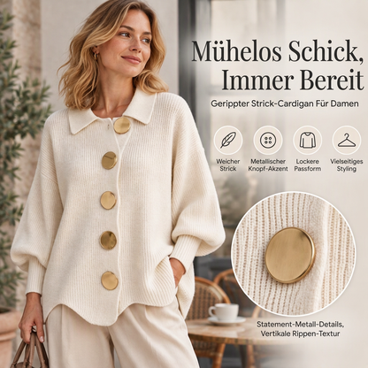 🚀Viral gegangen!🚀 Damen Elegante Revers-Strickjacke mit goldenen Knöpfen