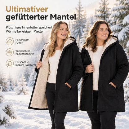 Damen-Mantel mit gefütterter Kapuze – mittellang, einfarbig & langärmelig für Herbst und Winter