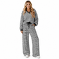 Damen Loungewear-Set – gestreift, mit langärmligem V-Ausschnitt-Oberteil & weiter Hose, entspannte Passform