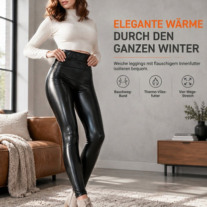 Damen High-Waist-Leggings aus PU-Leder, mit Fleecefutter, super weiche warme Winterhosen