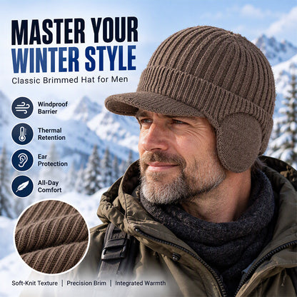 Winter-Strickmütze für Herren mit Schirm und Ohrenklappen