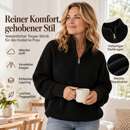 ✨Damen Stehkragen Halb-Reißverschluss Strickpullover