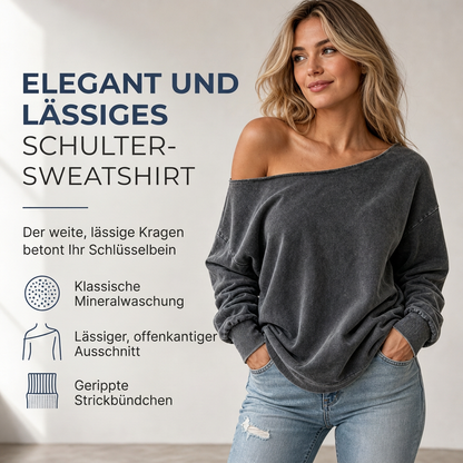 ⏰Aktion endet bald!⏰ Lockeres Damen-Sweatshirt mit offenen Schultern, Mineralwaschung, übergröß und lässig