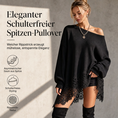Damen oversized Strickkleid mit Trägerhemd, asymmetrischem Spitzenbesatz und Blumenmuster