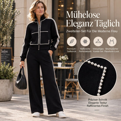 ⏰Aktion endet bald!⏰ Damen-Set aus perlenbesetzter Kurzjacke und weitem Hosen