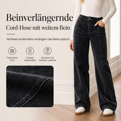 Damen Freizeit-High-Waist-Cordhose mit weitem Bein