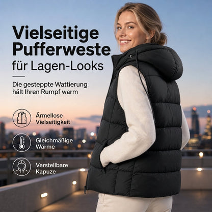 Damen Kapuzen Gesteppte Weste mit verstellbarem Kordelzug und durchgehendem Reißverschluss