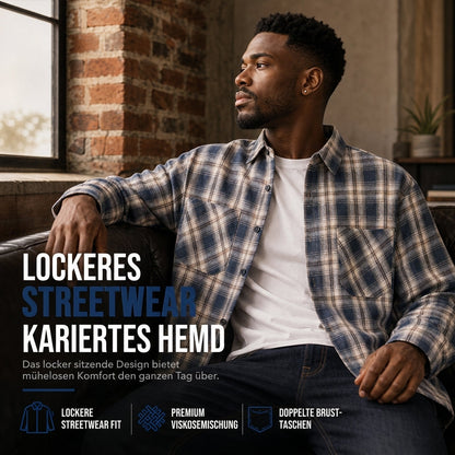 Unisex Freizeit-Loose-Fit Kariertes Hemd mit Knopfleiste für Damen und Herren