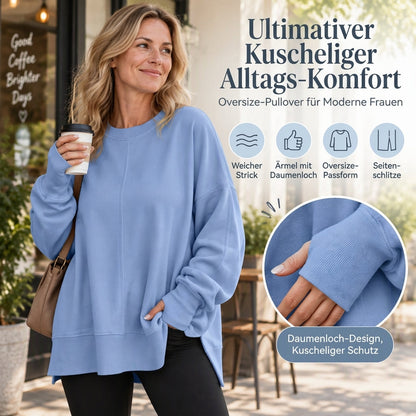 📢🎉50%Rabatt!!!🛍️✨Damen Lockere Rundhalsausschnitt Sweatshirt mit Seitenschlitz