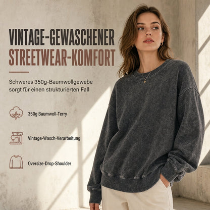 🚨Beeil dich!🚨 Unisex Vintage Washed Heavyweight Rundhals-Pullover Sweatshirt