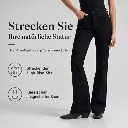 🚨Beeil dich!🚨 Damen High-Waist Schlaghosen aus Denim, klassische schwarze Röhrenjeans mit Five-Pocket-Design