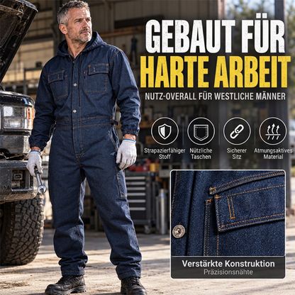 🌟🌟 Langlebige Herren-Denim-Arbeitskombi mit Kapuze
