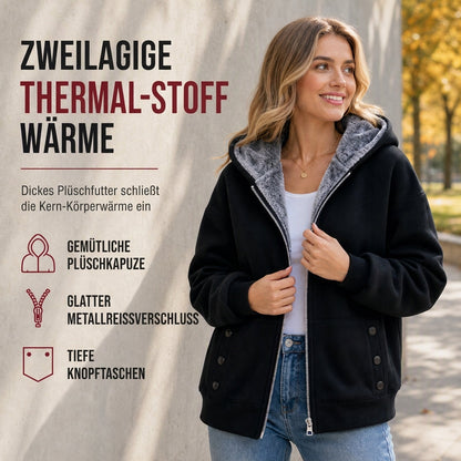 Damen Hoodie mit Reißverschluss, gefüttert, schmale Passform, dicker Kapuzenpullover für Herbst und Winter