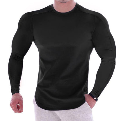 CAMISETA MUSCULAR DE MANGA LARGA DEPORTIVA DE COLOR LISO PARA HOMBRE