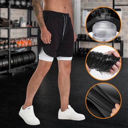 Pantalones cortos deportivos de doble capa con múltiples bolsillos para hombres profesionales