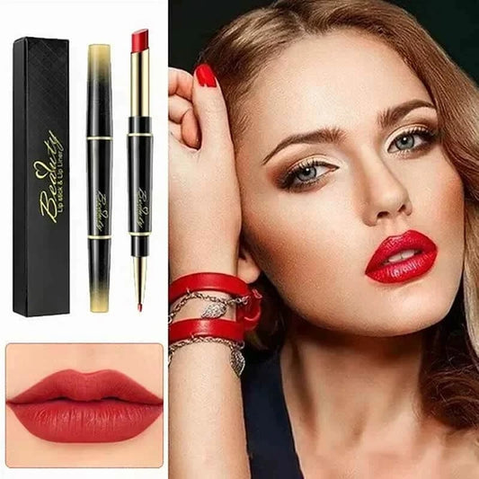 👄Barra de labios de doble punta Perfilador de labios automático Mate Resistente al agua No destiñe Barra de labios antiadherente