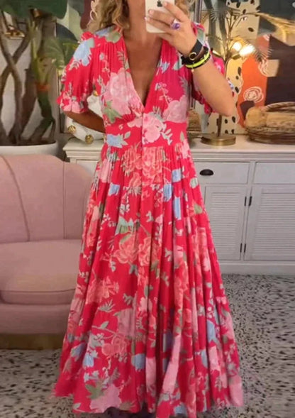 Financiación antiestacional💃Vestido con cuello en V con estampado floral