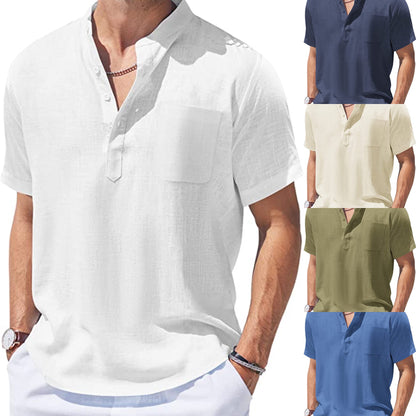 Camisa de playa con bolsillos de algodón para hombre 2023-Compre 3 envío gratis