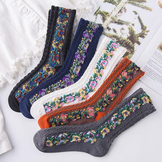 ❤️5 pares de calcetines vintage con bordados florales